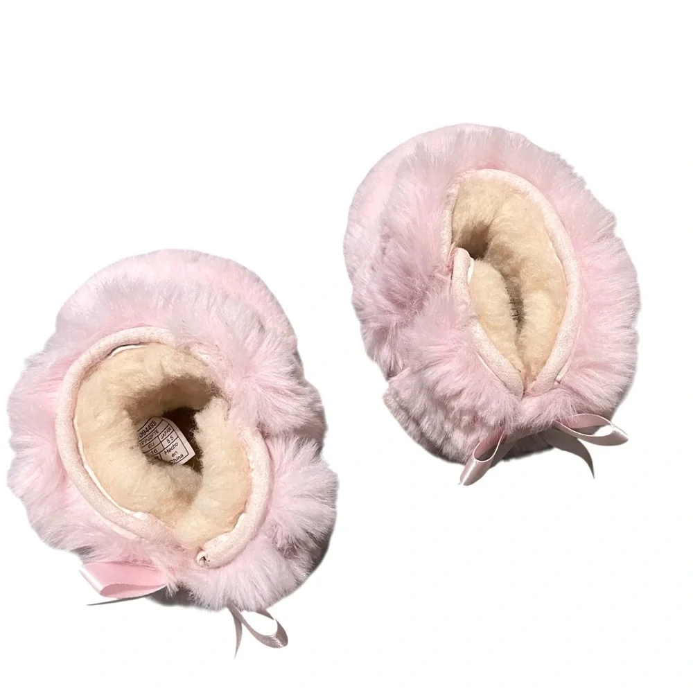 Ugg Jesse Bow Fluffy Boots Crib Winter Shoes Toasty Warm‎ Pink Girl 0/1